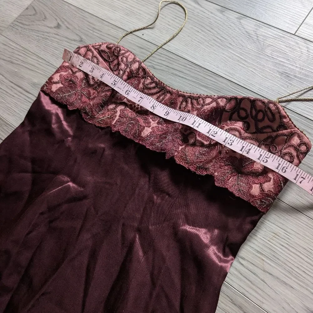 Vintage Laundry By Shelli Segal 1995 Embroidered‎ Leaf Formal Burgundy Dress 10